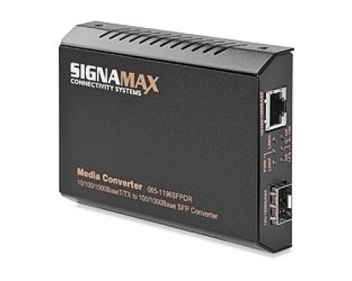 SIGNAMAX  FO-065-1196SFPDR      Media Converter, Duplex Mode, 10/100/1000 Base-T/TX to 100/1000 Base-SFP, 100 to 240 Volt AC, 50/60 Hertz, 12 Volt DC, 4.33