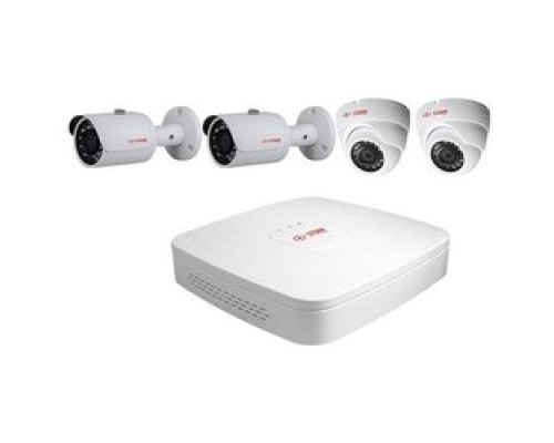 INAXSYS-ICT SECURITY SYSTEMS INSK44CV1TEB   Camera Tribrid Kit, 4-Channel, 1 Megapixel, HDCVI, 1 TB, 720 Resolution, 2.8 MM Lens, 12 Volt DC, Includes 2 Eyeball, 2 Bullet Camera, DVR