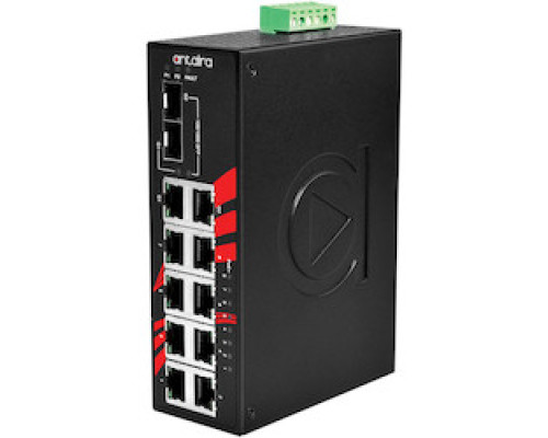 ANTAIRA TECHNOLOGIES LLC LNP-1002C-SFP-T   10-Port Industrial PoE+ Gigabit Unmanaged Ethernet Switch, w/8 10/100Tx + 2 Gigabit Combo 2 10/100/1000 RJ45, and 2 100/1000 SFP Slot ; EOT: -40-75C