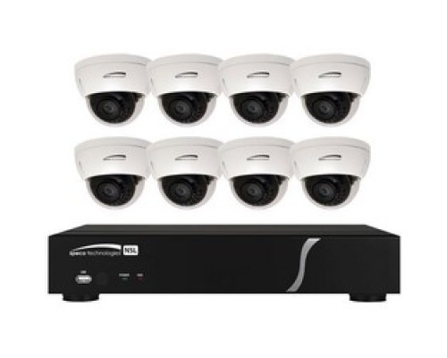 SPECO TECHNOLOGIES  ZIPL88D2G      Network Video Recorder and IP Kit, Plug and Play, 8-Channel IP Camera Video Input, 8 Full HD 1080P Resolution IR Dome Camera, PoE, 20 Mbps Throughput, 48 VDC, 2A, 2 TBDiscontinued by supplier. See Anixter 759532 f