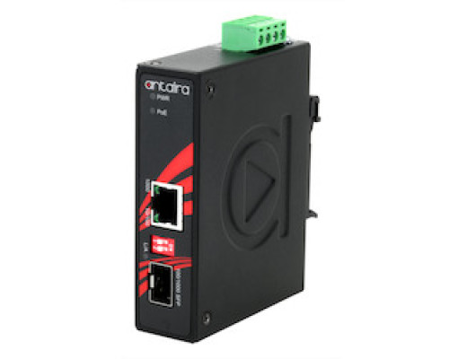 ANTAIRA TECHNOLOGIES LLC IMP-C1000-SFP   Compact Industrial Gigabit PoE+ Ethernet-to-Fiber Media Converter, 1 10/100/1000TX PSE: 30W to 1 100/1000 SFP Slot