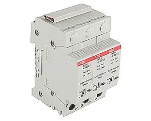 ABB  OVRPV401000PU      Three pole OVR photovoltaic surge protector with a maximum continuous operating voltage of 1000 V and a maximum discharge current of 40 kA