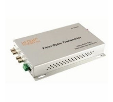 KBC NETWORKS  FDVA4-DB1-S1T-WSA      4-ch point-to-point simplex video transmitter, 1-ch duplex data, 1 fiber, 1310/1550 nm single-mode, 15 dB optical loss budget. Desktop unit, ST connector, US power plug.