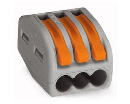 WAGO CORPORATION  222-413/VE00-2500  51034853      Compact Splicing Connector; 3-conductor Terminal Block; With Operating Levers; Max. Continuous Service Temperature 85C