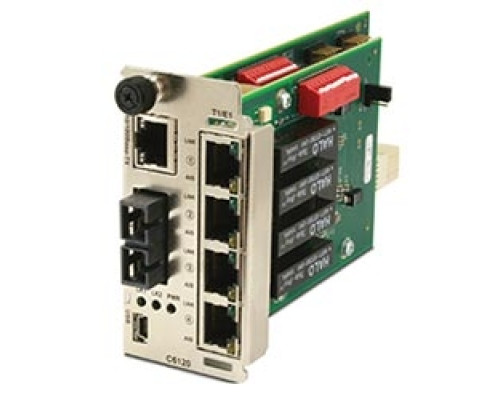 TRANSITION NETWORKS C6120-1014   Network Interface Device Module, Single-mode, 4 DS1 - T1/E1/J1 RJ-48 + 10/100Base-TX RJ-45 Ethernet over Fiber, 5.5 Watt, 1.72