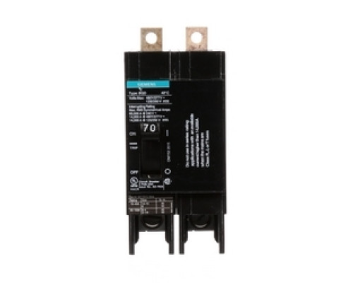 SIEMENS  US2:BQD270  BQD270      Molded Case Circuit Breaker, Thermal Magnetic, Panelboard Mount, 2 Pole, 480 Star/277 Volt AC, 50/60 Hertz, 125/250 Volt DC, 70A, 14 kA Interrupting Rating