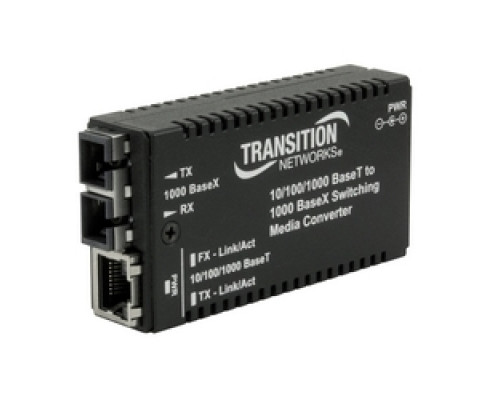 LANTRONIX M/GE-PSW-SX-01-EU   Mini 10/100/1000 Bridging Media Converter, Port One: 10/100/1000BASE-T RJ45 [100 m/328 ft], Port Two: 1000BASE-SX 850 nm Multimode SC [62.5/125 um: 220 m/722 ft; 50/125 um: 550 m/1804 ft], EU