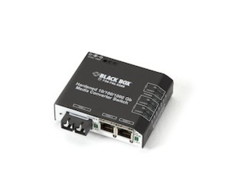 BLACK BOX NETWORK SERVICES LBH2001A-H-SC   Gigabit Ethernet 1000-Mbps Hardened Temperature Switch - 2 10/100/1000-Mbps Copper RJ45, 1 1000-Mbps Multimode Fiber, 850nm, 550m, SC