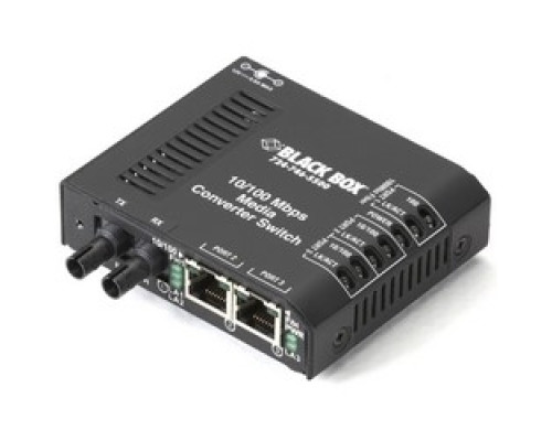 BLACK BOX NETWORK SERVICES  LBH100A-ST      Media Converter Switch, Multimode, Standard, 3 ST Port, 10/100 Mbps, 115 Volt AC, 60 Hertz, 3