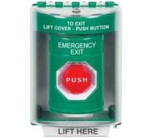 SAFETY TECHNOLOGY INTL SS2188EX-EN        Pushbutton Switch, Multi-Purpose, Surface Cover, Universal Stopper, Horn, Pneumatic Illuminated Switch Configuration, Emergency Exit Legend, English Language, Green