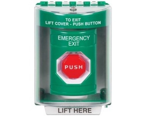 SAFETY TECHNOLOGY INTL SS2188EX-EN        Pushbutton Switch, Multi-Purpose, Surface Cover, Universal Stopper, Horn, Pneumatic Illuminated Switch Configuration, Emergency Exit Legend, English Language, Green