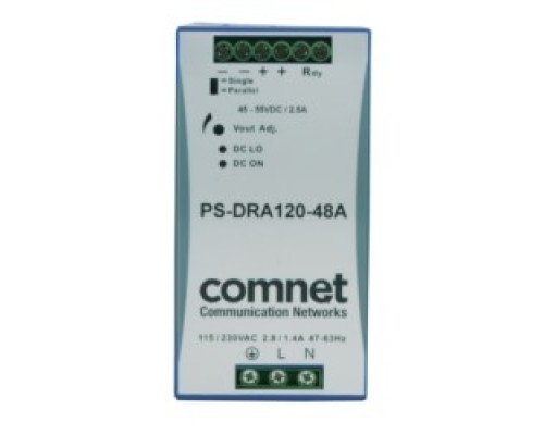 COMNET COMMUNICATION NETWORKS  PS-DRA120-48A      Power Supply, DIN-Rail Mount, 115/230 Volt AC, 2.2/0.83 Ampere, 47 to 63 Hertz Input, 48 Volt DC, 2.5 Ampere, 120 Watt Output, 4.87