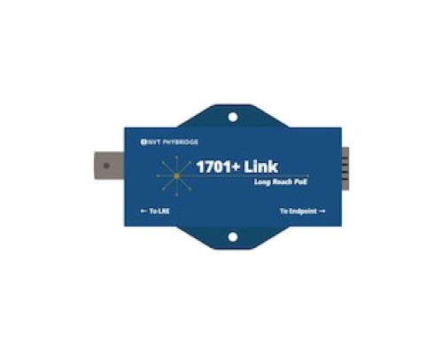 NVT PHYBRIDGE NV-EC1701PLS-LK   1701+ Link; Long Reach PoE++ EoC adapter when paired with NV-EC1701PLS-BSE 50 Watts , local power option. In series capable, up to four 1701+ Link can be paired to a single 1701+ Base. Can be used with UTP with