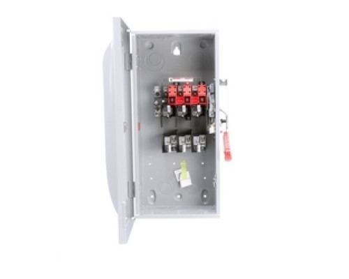 SIEMENS  HF323N      Safety Switch, Heavy Duty, Fused, 240 Volt AC, 100A, 7-1/2 HP at 1 Phase, 15 HP at 3 Phase, 3 Pole, 3 Fuse, 4 Wire, NEMA 1, Steel, For Indoor