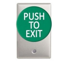 CAMDEN DOOR CONTROL  CM-5085GPTE      Door Activation Device Push/Exit Switch, 1-Gang, Mushroom, Spring Return, DPST, 12/24 Volt DC, PUSH TO EXIT Legend, 1 to 60 Second, Brushed Aluminum Plate, Green, With Faceplate