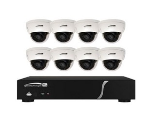 SPECO TECHNOLOGIES  ZIPL88D2      NVR and IP Camera Kit, Outdoor, Plug and Play, 8-Channel, Built-In PoE, 2 TB Memory, Dome, Dual Streaming, 8 Full HD, 1080p Resolution, IR Dome Camera, 2.8 MM Lens