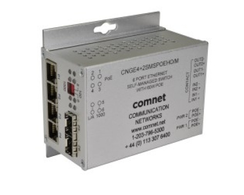 COMNET COMMUNICATION NETWORKS  CNGE4+2SMS/M      6 Port Gigabit Ethernet Self-managed Switch 2 SFP FX, 4TX, 2 Contact Closure