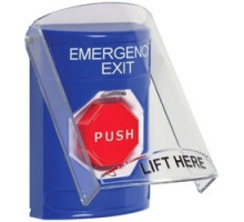 SAFETY TECHNOLOGY INTL SS2429EX-EN   Pushbutton Switch, Multi-Purpose, Flush/Surface Cover, Shield, Turn-To-Reset Illuminated Switch Configuration, Emergency Exit Legend, English Language, Blue