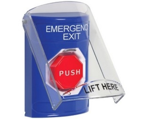 SAFETY TECHNOLOGY INTL SS2429EX-EN   Pushbutton Switch, Multi-Purpose, Flush/Surface Cover, Shield, Turn-To-Reset Illuminated Switch Configuration, Emergency Exit Legend, English Language, Blue