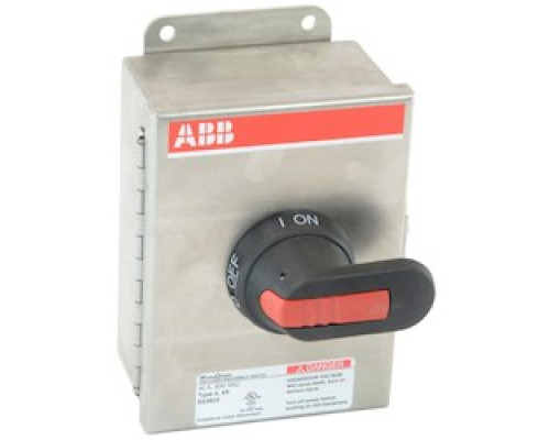 ABB  EOT32U3S4-P      3 pole, 40 amps rated at 600 V AC, UL 508, enclosed non-fusible disconnect switch in a UL/NEMA 4X stainless enclosure