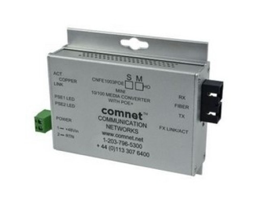 COMNET COMMUNICATION NETWORKS CNFE1002APOEM/M   Hardened 100Mbps Media Converter, ST Connector, Multimode, 1 fiber, 