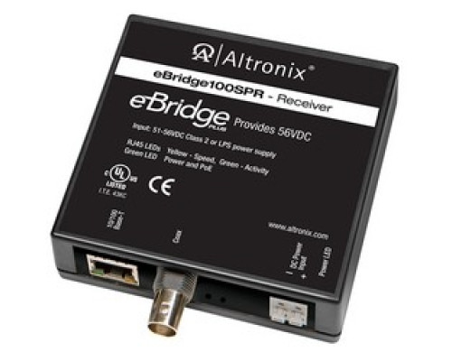ALTRONIX  EBRIDGE100SPR      EoC Single Port Receiver, 100Mbps, Generates PoE/PoE+/Hi-PoE 60W, 51-56VDC, Used w/ eBridge200WPM or eBridge4SPT