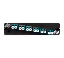COMMSCOPE UNIPRISE SOLUTIONS  760149344  PNL-BK-012-MFA-LC02-AQ-NS              Adapter Panel, 1000-Type, 6 Lazrspeed Multimode Duplex LC Adapters, Aqua, No Shutter, Black Finish