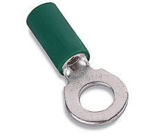 THOMAS & BETTS  RBC877               Vinyl Insulated Heavy-Duty Ring Terminal, Length 1.13in, Width 0.39in, Max Insulation 0.210, Bolt Hole #10, Wire Range #16-#14 Heavy Duty AWG, Blue, Copper, Tin Plated, 500 Pack