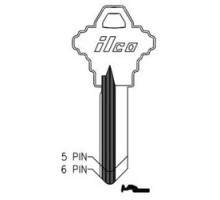 KABA ILCO CORP  1145G NP A09  AA43252032              Cylinder Lock Key Blank, 5-Pin, Brass, Nickel Plated, 9 Price Group, For Schlage