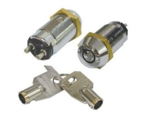 SECO-LARM USA INC  SS-095-1H1               Key Lock Switch, Tubular, #1301 Key, Momentary ON/Shunt OFF, Maintained OFF, 2-Terminal, SPST, 12 Volt DC, 2 Ampere