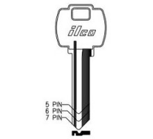 KABA ILCO CORP  1054WC NP A02  AL4886110B              Cylinder Lock Key Blank, 5-Pin, Brass, Nickel Plated, 2 Price Group, For Falcon
