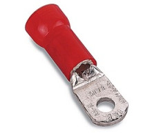 THOMAS & BETTS  RD10731               Nylon Insulated Large Ring Terminal, Length 1.53in, Width 0.56in, Max Insulation 0.270, Bolt Hole 3/8in, Wire Range 8AN, Red, Copper, Tin Plated