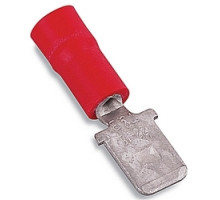 THOMAS & BETTS  18RA-250T               Vinyl Insulated Male Tab, Wire Range #22-#18 AWG, Copper, Tin Plated, Length .95 Inches, Maximum Insulation .150, Tab Size .250x.032, Red
