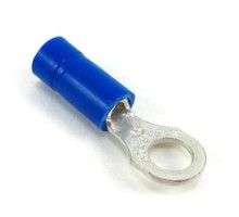 THOMAS & BETTS  RB877U               Vinyl Insulated Ring Terminal with 90 Degree Bend, Length 0.97in, Width 0.31in, Max Insulation 0.170, Bolt Hole #10, Wire Range #18-#14 AWG, Blue, Copper, Tin Plated, 1,000 Pack