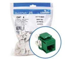 LEVITON  61110-BV6               eXtreme 6+ QuickPort Connector Quickpack, Category 6, 25-pack, Green