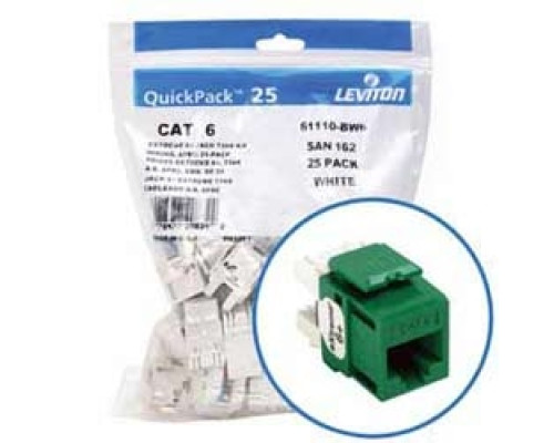 LEVITON  61110-BV6               eXtreme 6+ QuickPort Connector Quickpack, Category 6, 25-pack, Green