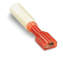 THOMAS & BETTS  RAS18-250AX               Heat Shrinkable Fully Insulated Female Disconnect Terminal, Length 1.82in, Max Insulation .170, Tab Size .250x.032, Wire Range #22-#18 AWG, Color Red, Copper, Tin Plated