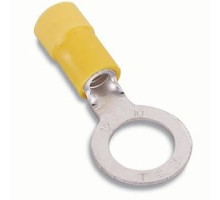 THOMAS & BETTS  RC777-250U               Expanded Vinyl Insulated Ring Terminal With 90 Degree Bend, Length 1.06 Inches, Width .31 Inches, Maximum Insulation .250, Bolt Hole #8, Wire Range #12-#10 AWG, Color Yellow, Copper, Tin Plated, 500