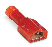 THOMAS & BETTS  RA2573               Vinyl Fully Insulated Female Disconnect, Length 1.01 Inches, Width .38 Inches, Maximum Insulation .165, Tab Size .250x.032, Wire Range #22-#18 AWG, Color Red, Brass, Tin Plated, 1,000 Pack