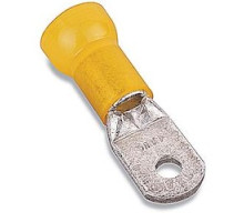 THOMAS & BETTS  RK9731U               Nylon Insulated Large Ring Terminal with 90 Degree Bend, Length 2.52in, Width 0.93in, Max Insulation 0.610, Bolt Hole 3/8in, Wire Range 2/0AN, Yellow, Copper, Tin Plated