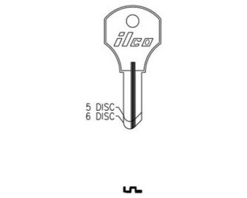 KABA ILCO CORP  1000T NP A06  AL2503600B              Cylinder Lock Key Blank, 6-Disc, Brass, Nickel Plated, 6 Price Group, For Corbin Cabinet Lock