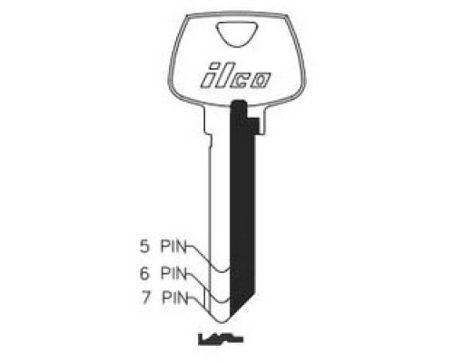 KABA ILCO CORP  01007LC NS A35  AA00018003              Cylinder Lock Key Blank, 6-Pin, Sectional, Natural Nickel Silver, 7 Price Group, For Sargent