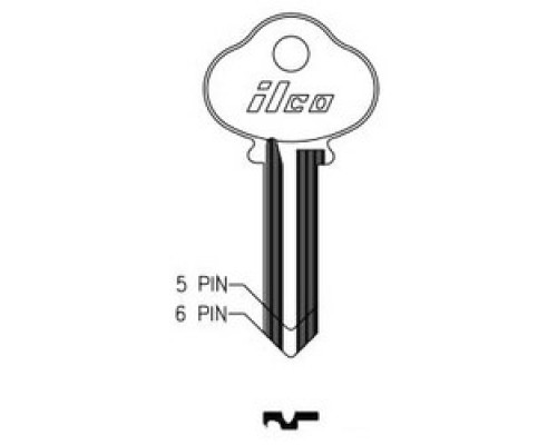 KABA ILCO CORP  O1010 NP A03  AL4105814B              Cylinder Lock Key Blank, 5-Pin, Brass, Nickel Plated, 3 Price Group, For Sargent