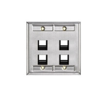 LEVITON  43081-2L4               Angled Dual-Gang Stainless Steel QuickPort Wallplate with ID Windows, 4-Port
