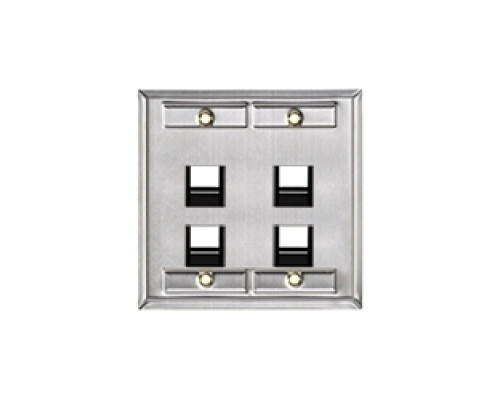 LEVITON  43081-2L4               Angled Dual-Gang Stainless Steel QuickPort Wallplate with ID Windows, 4-Port