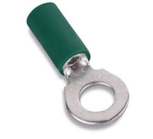 THOMAS & BETTS  RBC727M               Vinyl Insulated Heavy-Duty Ring Terminal, Length 1.29in, Width 0.54in, Max Insulation 0.210, Bolt Hole 5/16in, Wire Range #16-#14 Heavy Duty AWG, Blue, Copper, Tin Plated, On Mylar Tape, 500 Pack