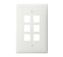 LEVITON  41091-6WN               QuickPort Midsize Wallplate, Single Gang, 6-Port, White