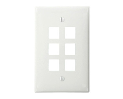 LEVITON  41091-6WN               QuickPort Midsize Wallplate, Single Gang, 6-Port, White