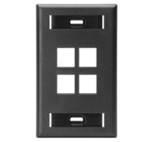 LEVITON  42080-4ES               QuickPort Wallplate with ID Window, Single Gang, 4-Port, Black