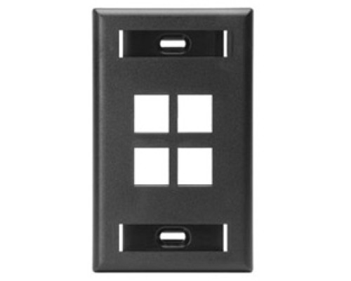 LEVITON  42080-4ES               QuickPort Wallplate with ID Window, Single Gang, 4-Port, Black
